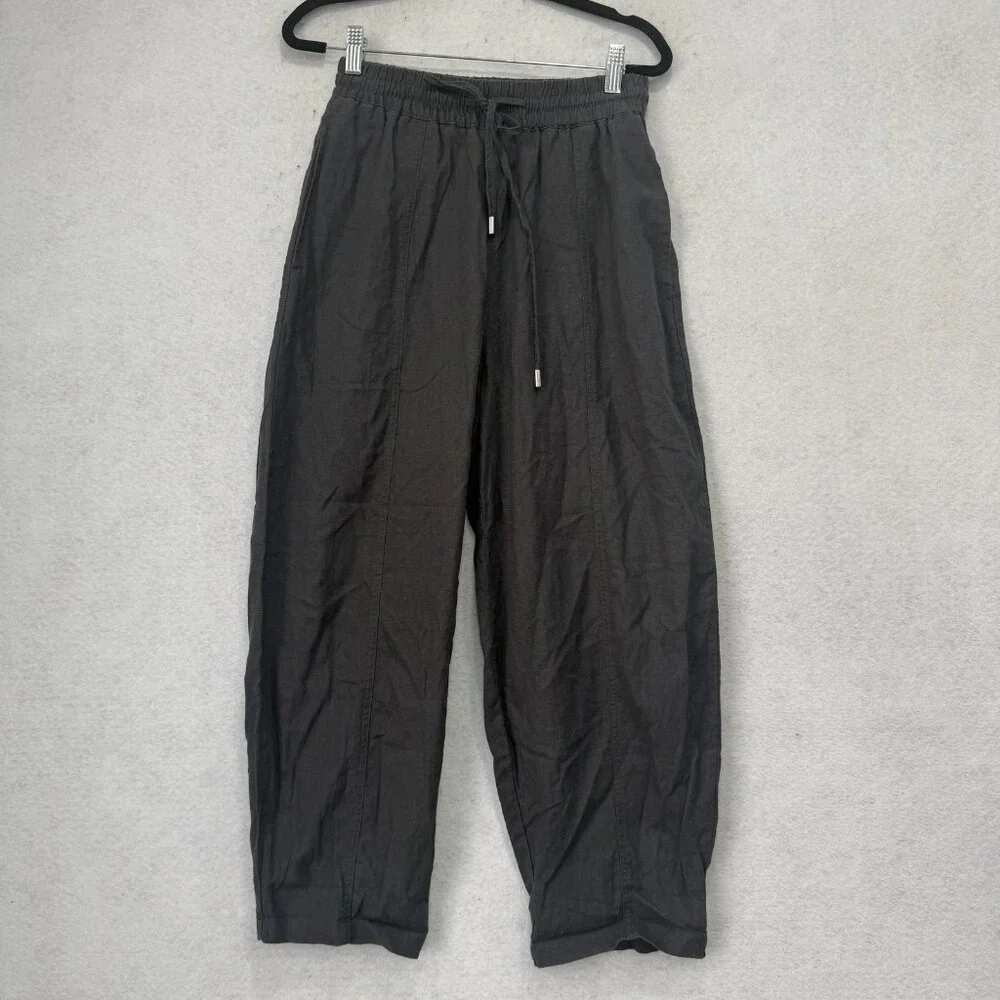 Zara Pants Womens XS Gray Linen Viscose Cropped Tapered Elastic Waist Drawstring
